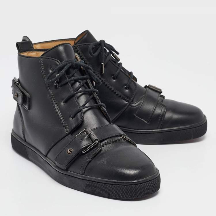 Pre Owned Christian Louboutin Black Leather Monono High Top Sneakers Size 40.5