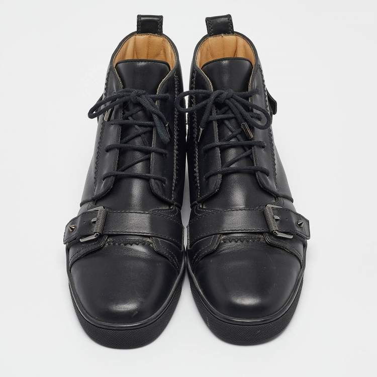 Pre Owned Christian Louboutin Black Leather Monono High Top Sneakers Size 40.5