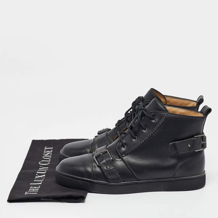 Pre Owned Christian Louboutin Black Leather Monono High Top Sneakers Size 40.5