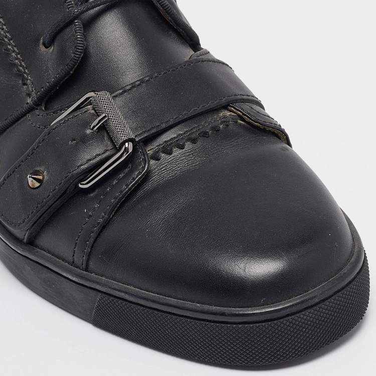 Pre Owned Christian Louboutin Black Leather Monono High Top Sneakers Size 40.5