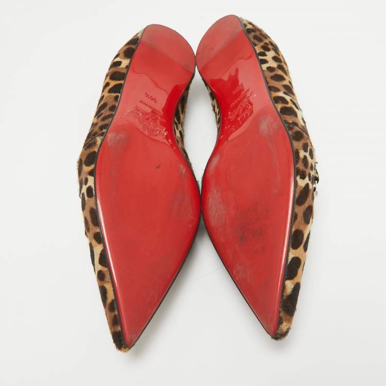 Pre Owned Christian Louboutin Brown Calf Hair Smoking Slippers Size 36.5