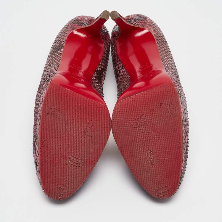 Pre Owned Christian Louboutin Red/Black Python New Simple Pumps Size 38.5