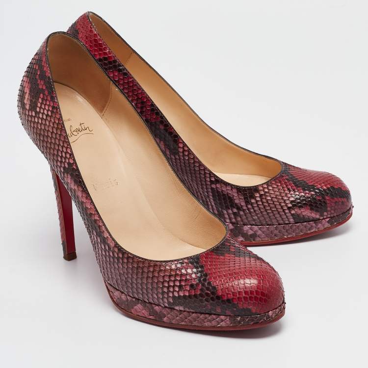 Pre Owned Christian Louboutin Red/Black Python New Simple Pumps Size 38.5