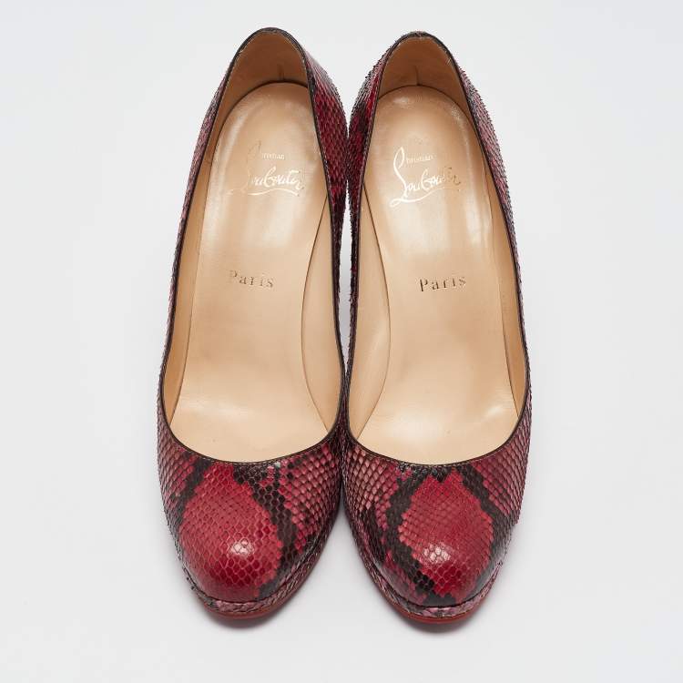 Pre Owned Christian Louboutin Red/Black Python New Simple Pumps Size 38.5