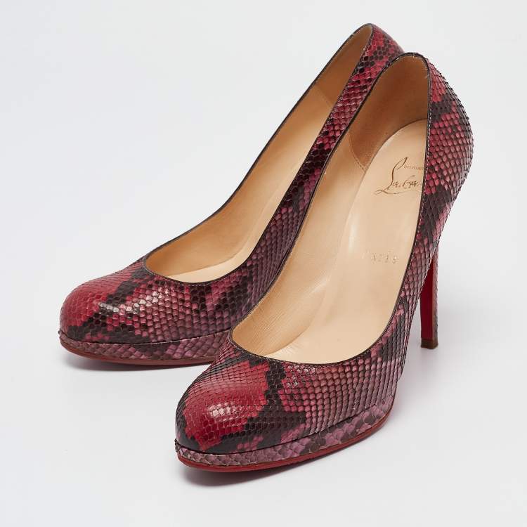 Pre Owned Christian Louboutin Red/Black Python New Simple Pumps Size 38.5