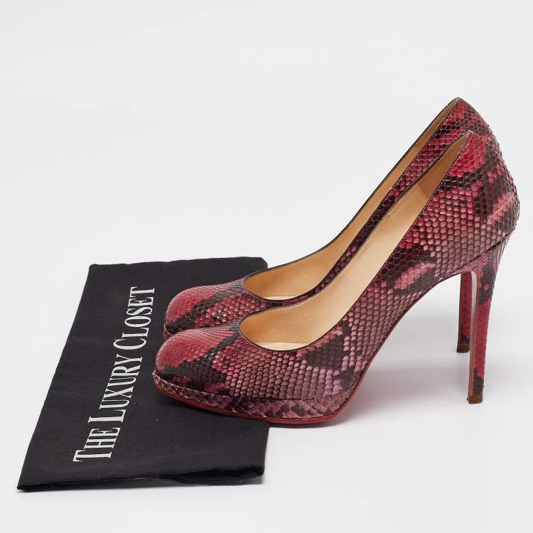 Pre Owned Christian Louboutin Red/Black Python New Simple Pumps Size 38.5