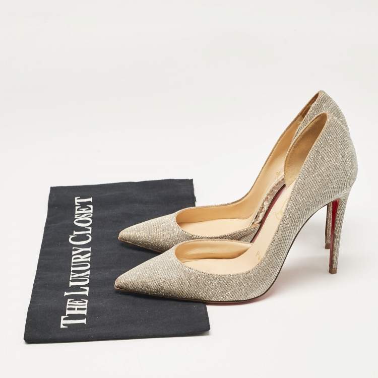 Pre Owned Christian Louboutin Gold/Silver Lurex Fabric Iriza D'orsay Pumps Size 35.5