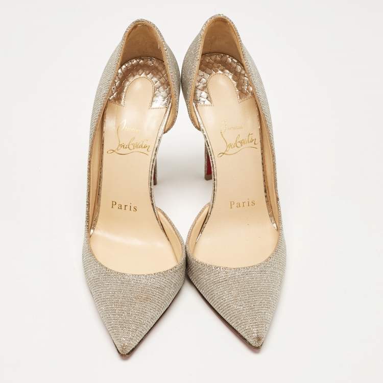 Pre Owned Christian Louboutin Gold/Silver Lurex Fabric Iriza D'orsay Pumps Size 35.5
