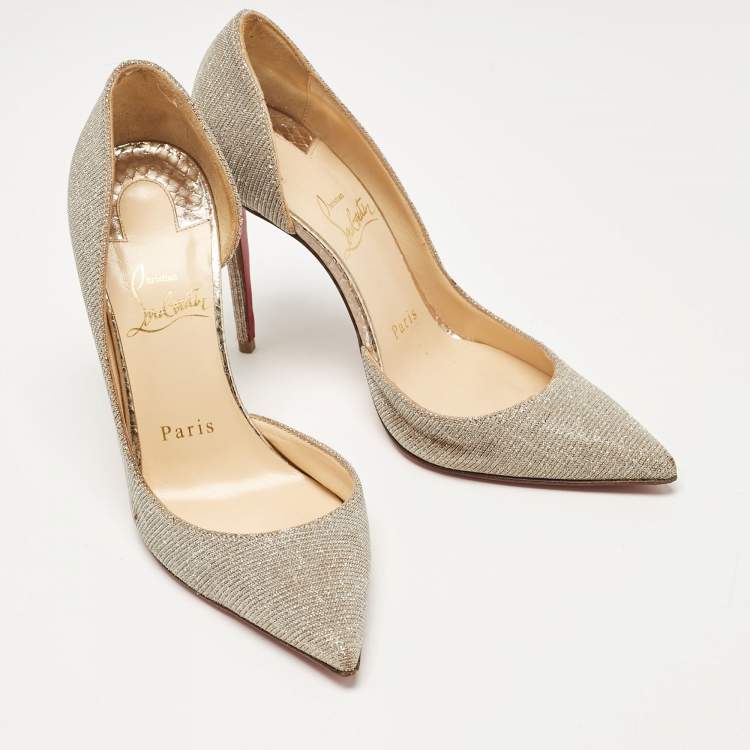 Pre Owned Christian Louboutin Gold/Silver Lurex Fabric Iriza D'orsay Pumps Size 35.5