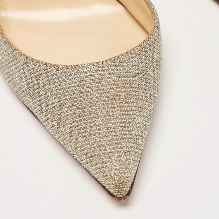 Pre Owned Christian Louboutin Gold/Silver Lurex Fabric Iriza D'orsay Pumps Size 35.5