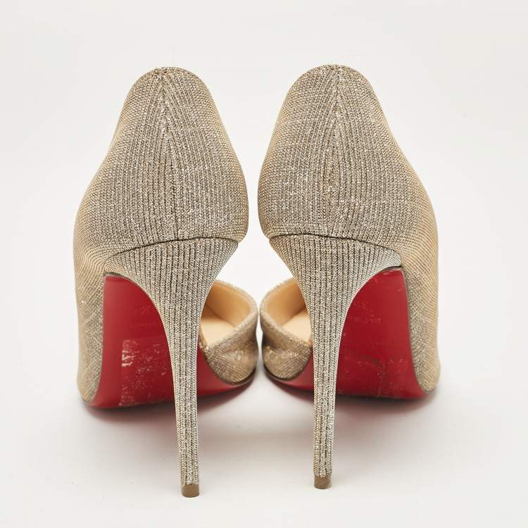 Pre Owned Christian Louboutin Gold/Silver Lurex Fabric Iriza D'orsay Pumps Size 35.5