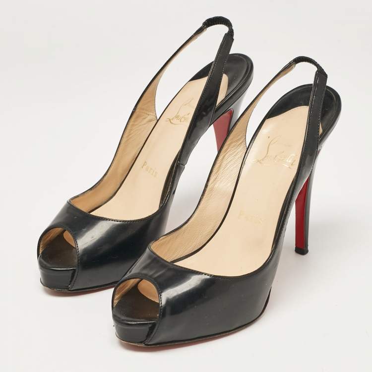 Pre Owned Christian Louboutin Black Patent Leather Private Number Sandals Size 37.5