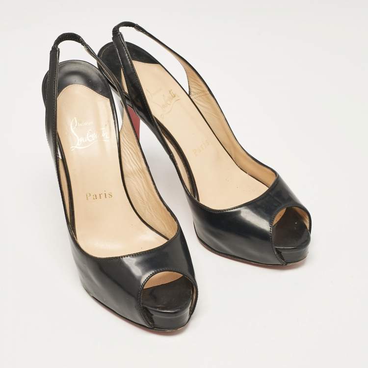 Pre Owned Christian Louboutin Black Patent Leather Private Number Sandals Size 37.5