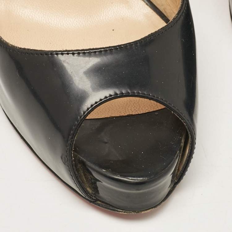 Pre Owned Christian Louboutin Black Patent Leather Private Number Sandals Size 37.5