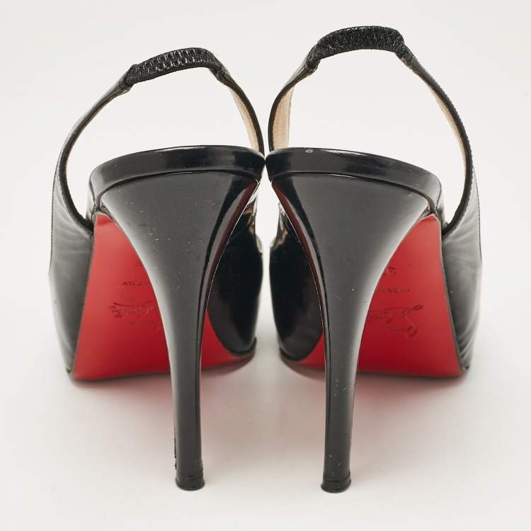 Pre Owned Christian Louboutin Black Patent Leather Private Number Sandals Size 37.5