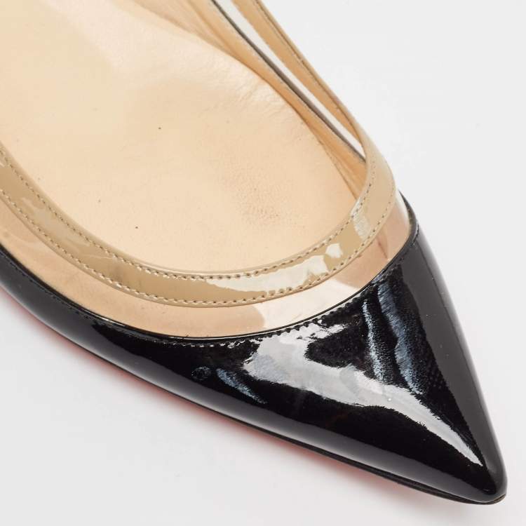 Pre Owned Christian Louboutin Black Patent Leather and PVC Paulina Ballet Flats Size 39.5