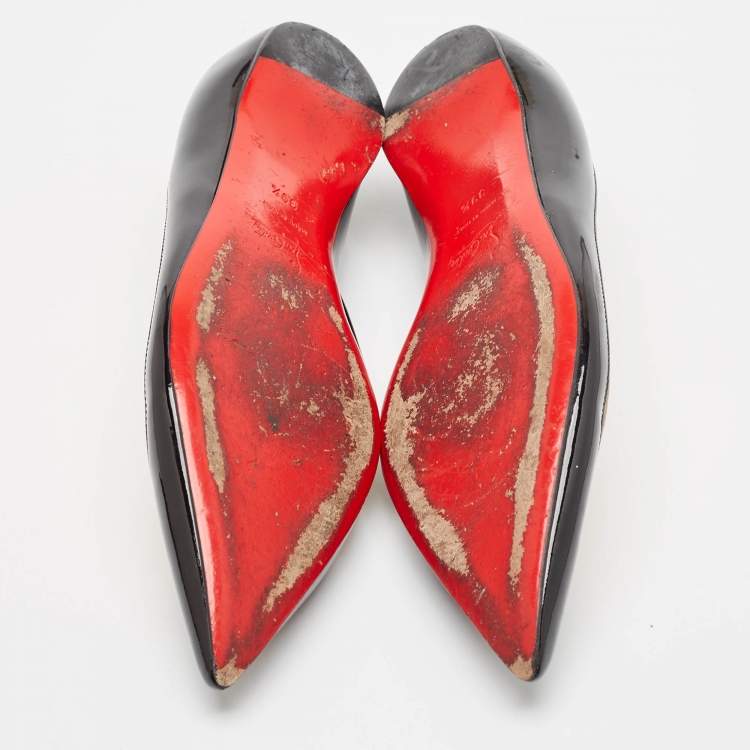 Pre Owned Christian Louboutin Black Patent Leather and PVC Paulina Ballet Flats Size 39.5