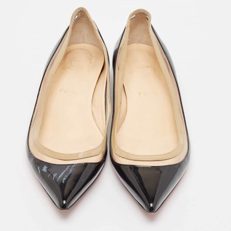 Pre Owned Christian Louboutin Black Patent Leather and PVC Paulina Ballet Flats Size 39.5