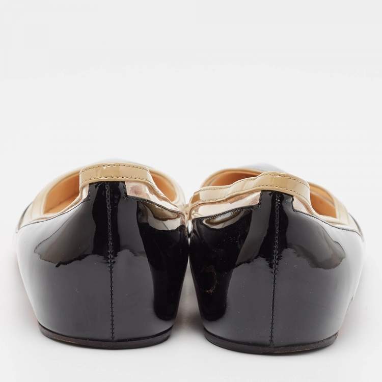 Pre Owned Christian Louboutin Black Patent Leather and PVC Paulina Ballet Flats Size 39.5