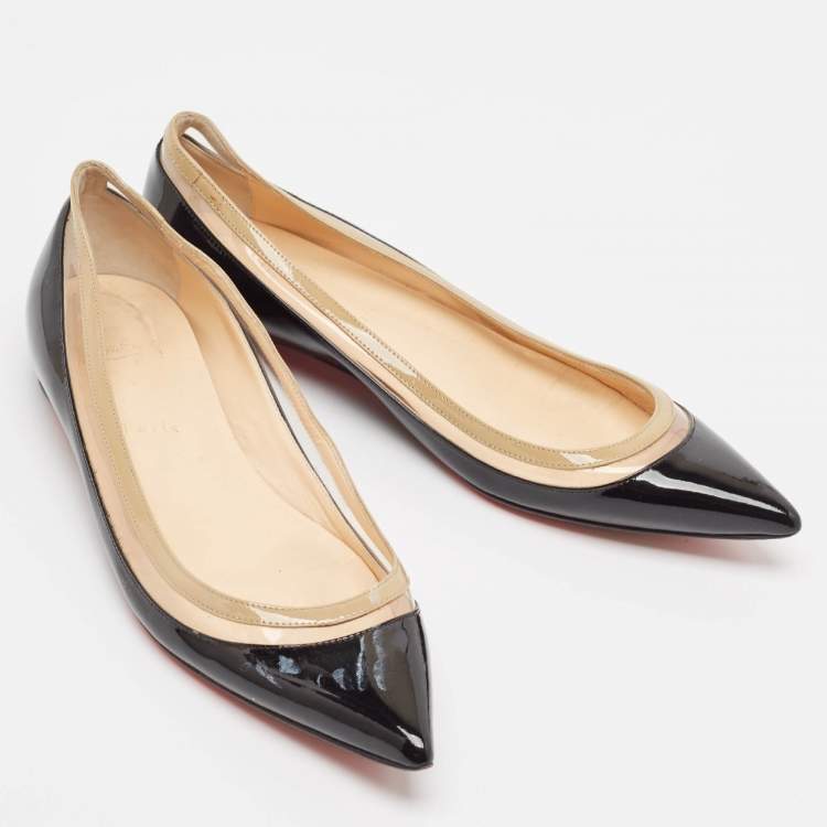 Pre Owned Christian Louboutin Black Patent Leather and PVC Paulina Ballet Flats Size 39.5
