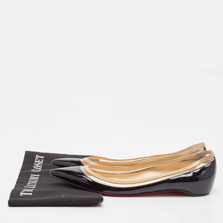 Pre Owned Christian Louboutin Black Patent Leather and PVC Paulina Ballet Flats Size 39.5