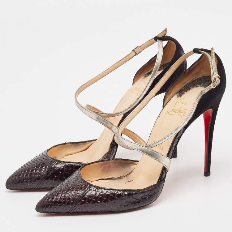 Pre Owned Christian Louboutin Black Python and Suede Cross Blake Pumps Size 40