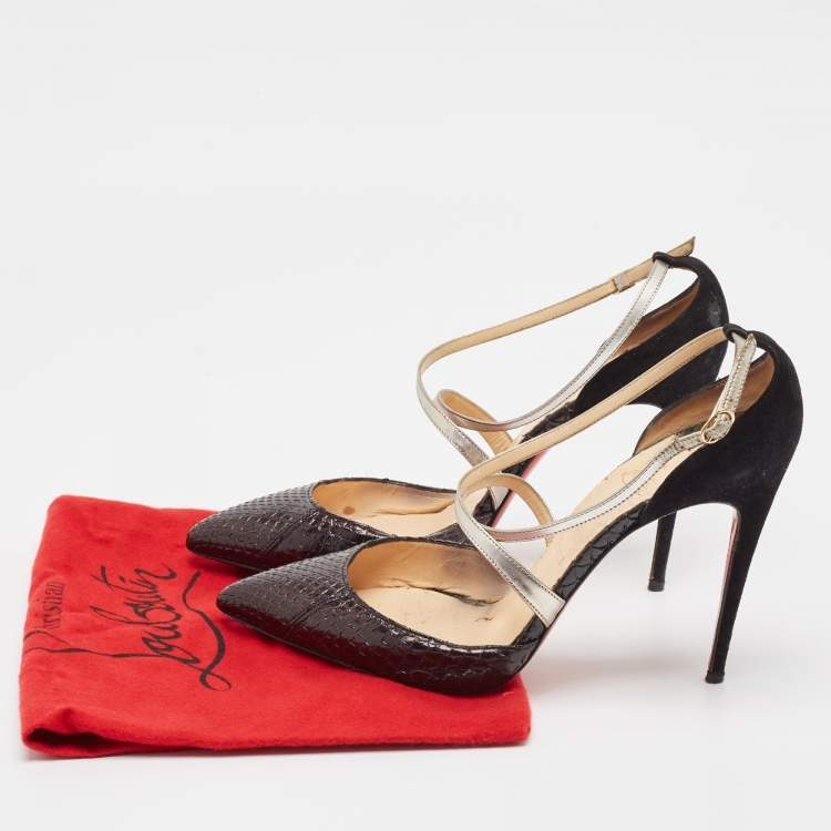 Pre Owned Christian Louboutin Black Python and Suede Cross Blake Pumps Size 40