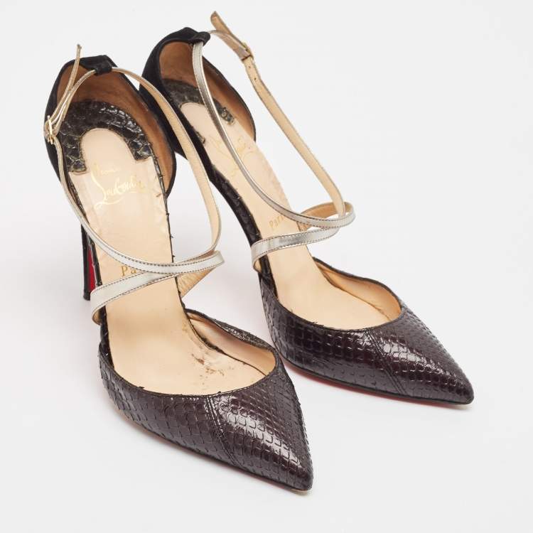 Pre Owned Christian Louboutin Black Python and Suede Cross Blake Pumps Size 40