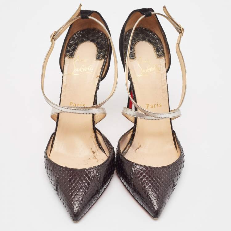 Pre Owned Christian Louboutin Black Python and Suede Cross Blake Pumps Size 40