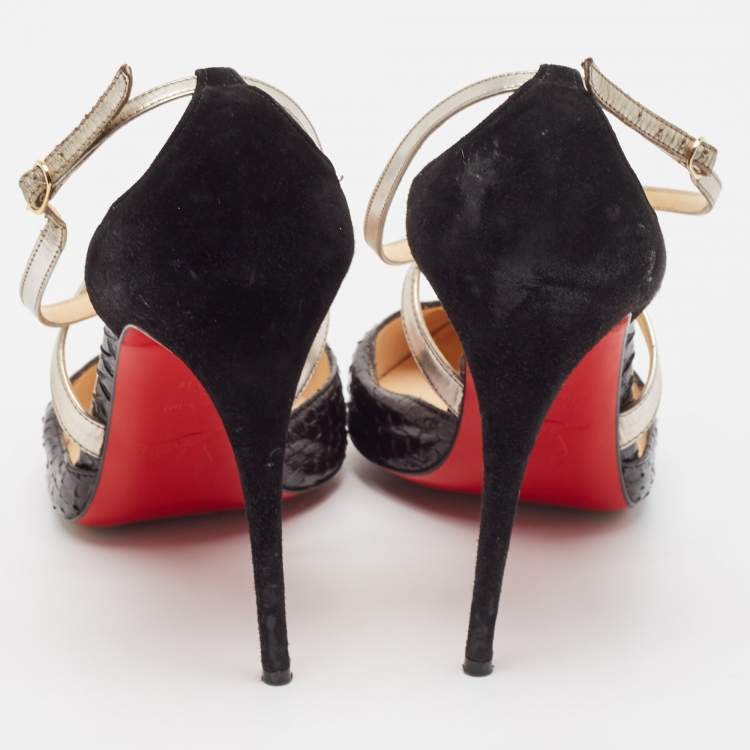 Pre Owned Christian Louboutin Black Python and Suede Cross Blake Pumps Size 40