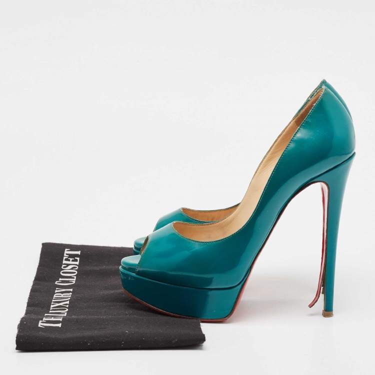 Pre Owned Christian Louboutin Green Patent Leather Lady Peep Pumps Size 37 