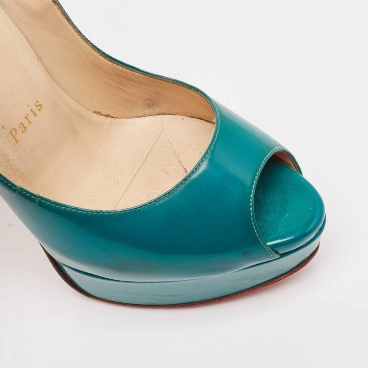 Pre Owned Christian Louboutin Green Patent Leather Lady Peep Pumps Size 37 
