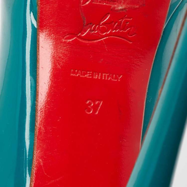 Pre Owned Christian Louboutin Green Patent Leather Lady Peep Pumps Size 37 