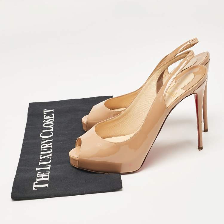 Pre Owned Christian Louboutin Beige Patent Leather Private Number Slingback Pumps Size 39
