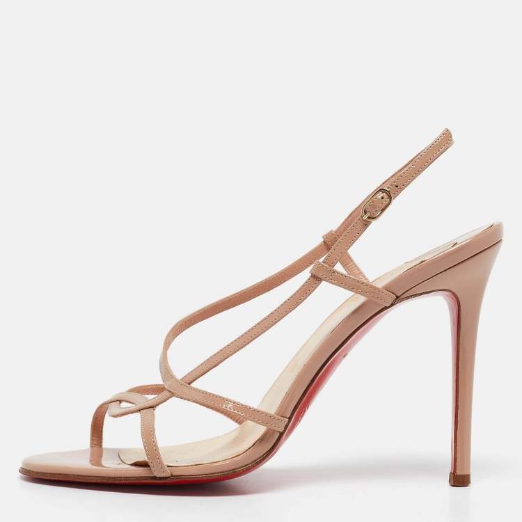 Pre Owned Christian Louboutin Beige Patent Leather Ankle Strap Sandals Size 39