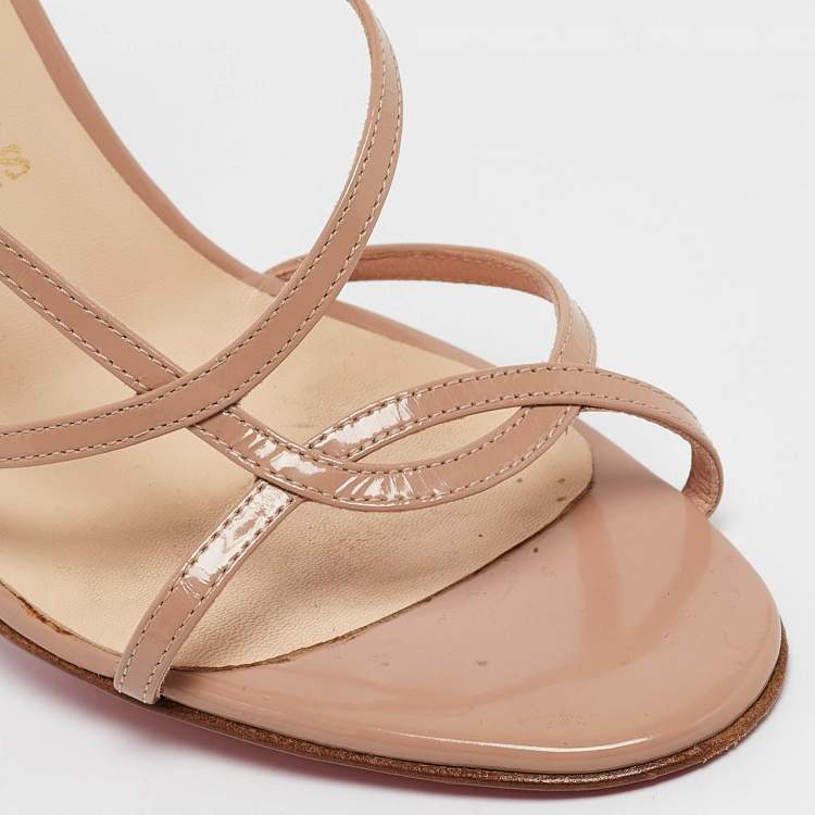 Pre Owned Christian Louboutin Beige Patent Leather Ankle Strap Sandals Size 39