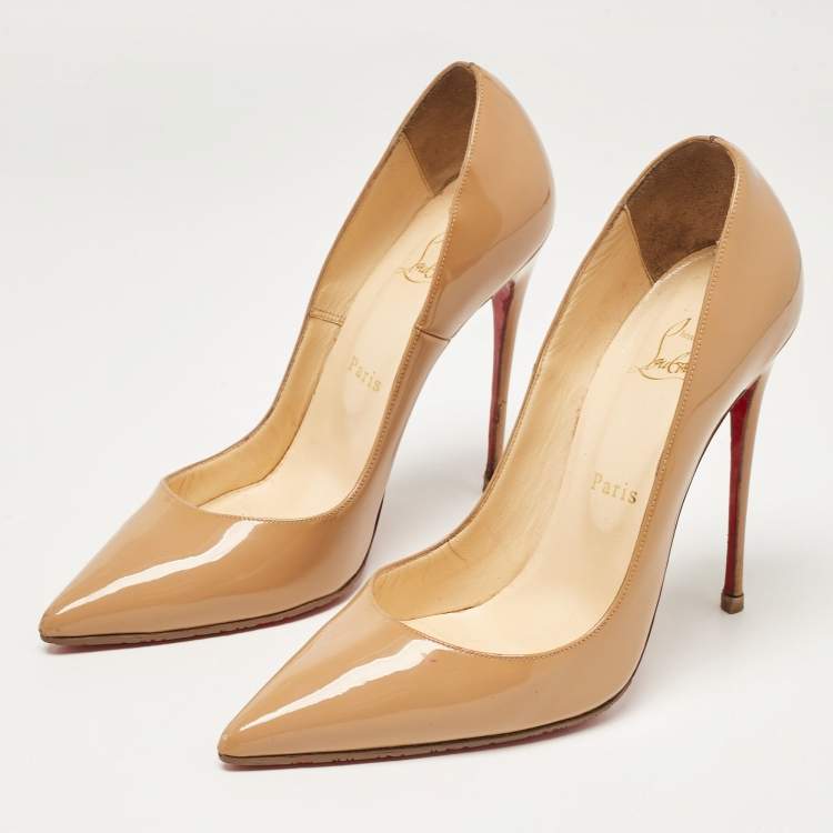 Pre Owned Christian Louboutin Beige Patent Leather So Kate Pumps Size 39