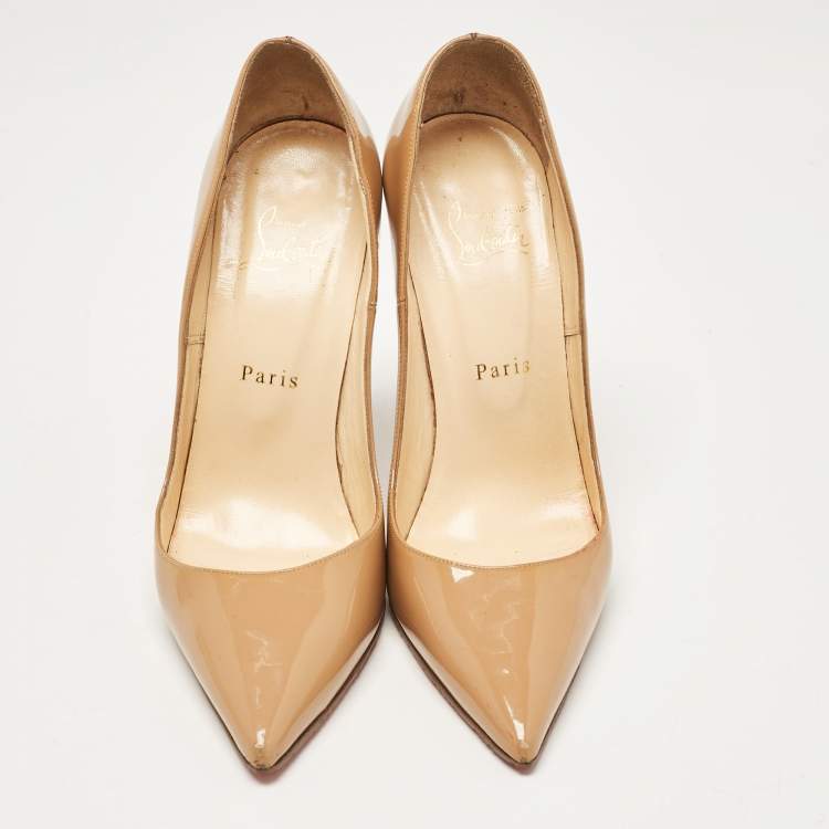 Pre Owned Christian Louboutin Beige Patent Leather So Kate Pumps Size 39