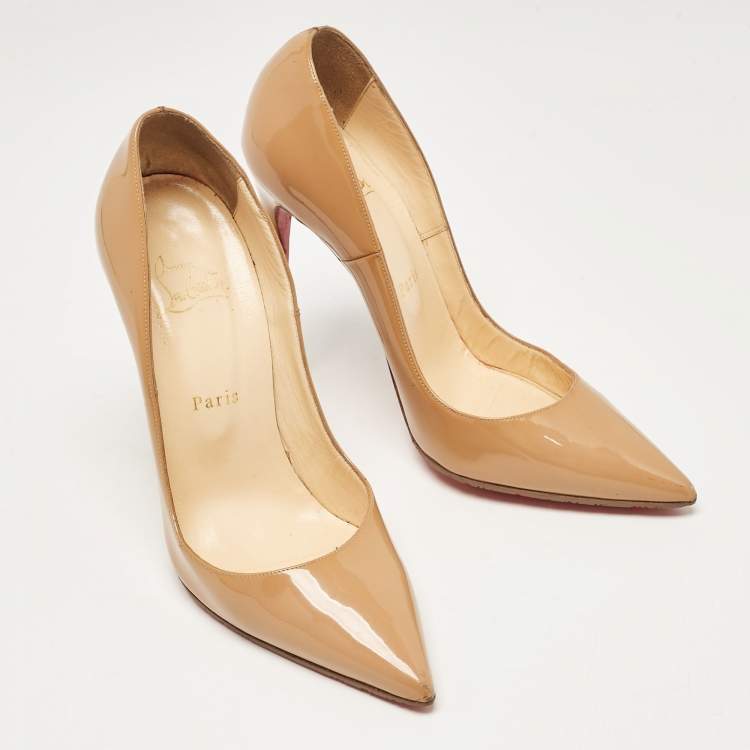 Pre Owned Christian Louboutin Beige Patent Leather So Kate Pumps Size 39