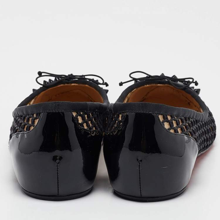 Pre Owned Christian Louboutin Black Mesh and Patent Cord Mix Ballet Flats Size 37.5