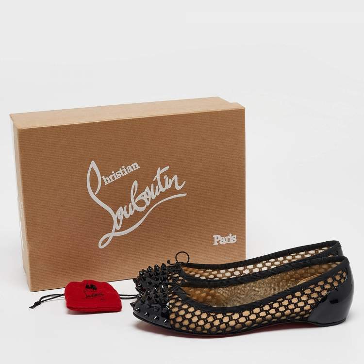 Pre Owned Christian Louboutin Black Mesh and Patent Cord Mix Ballet Flats Size 37.5