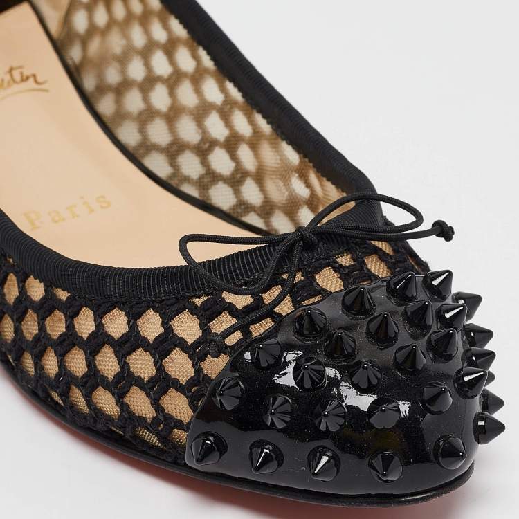 Pre Owned Christian Louboutin Black Mesh and Patent Cord Mix Ballet Flats Size 37.5