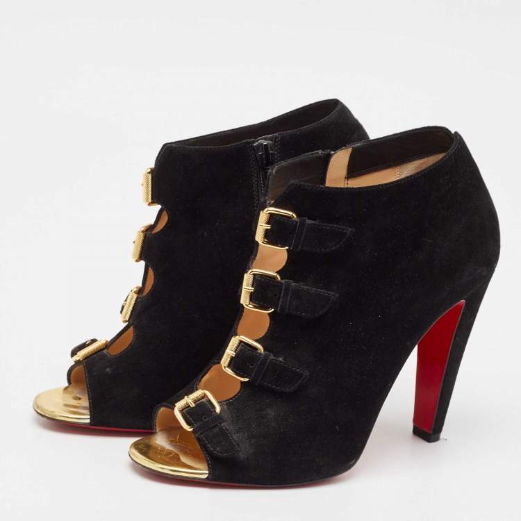 Pre Owned Christian Louboutin Black Suede Ankle Length Boots Size 40