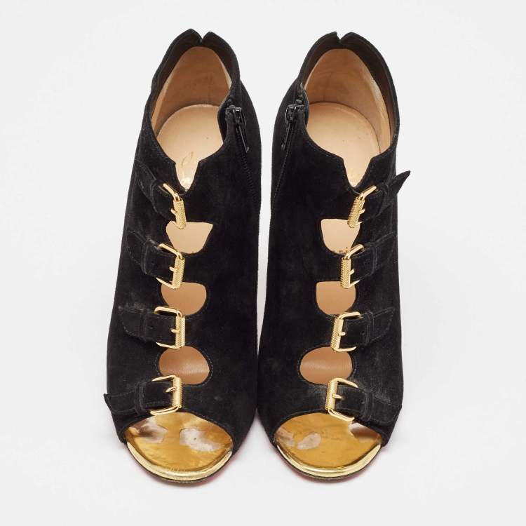 Pre Owned Christian Louboutin Black Suede Ankle Length Boots Size 40