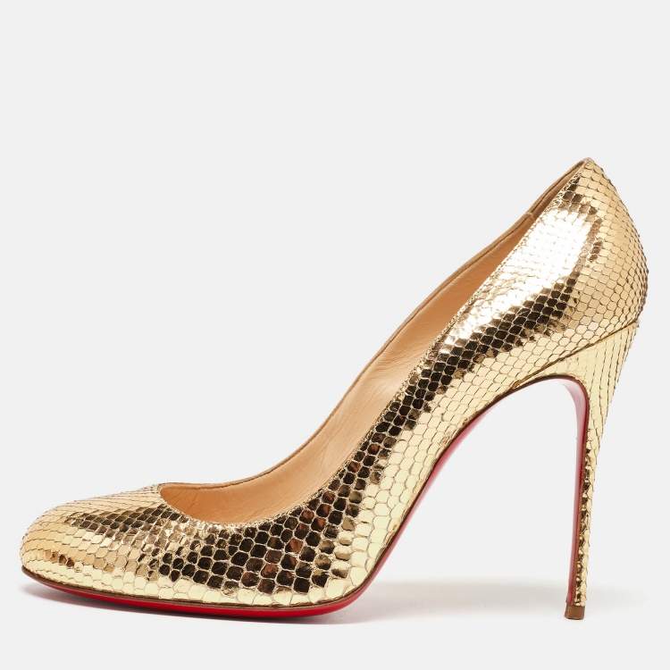 Christian Louboutin Gold Snakeskin Embossed Leather New Simple 