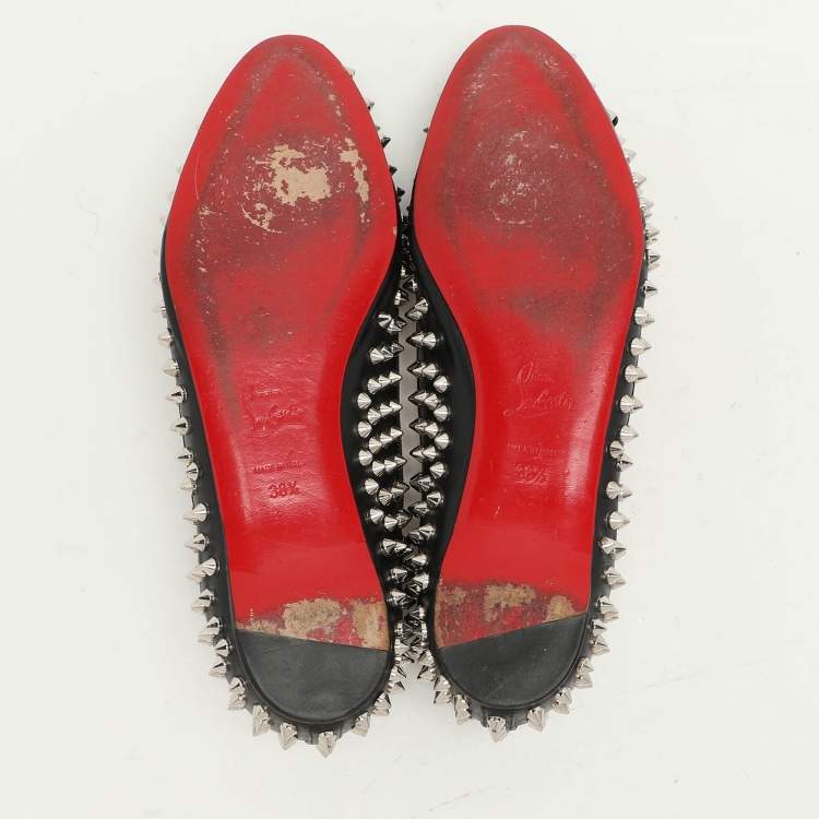 مملوكة مسبقًا Christian Louboutin Black Leather Sonietta Spikes Bow Ballet Flats 38.5
