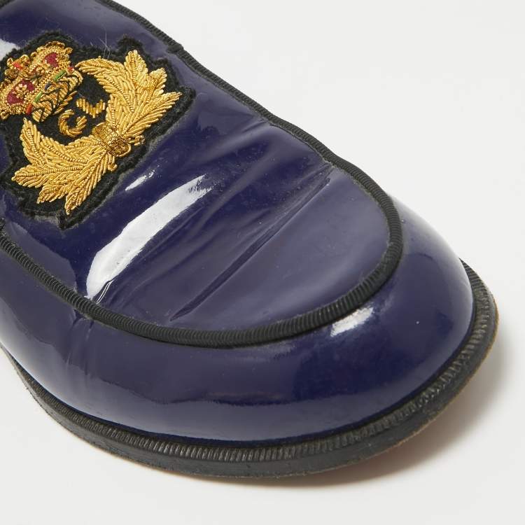 Pre Owned Christian Louboutin Blue Patent Leather Laperouza Loafers Size 38