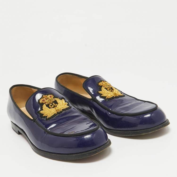 Pre Owned Christian Louboutin Blue Patent Leather Laperouza Loafers Size 38