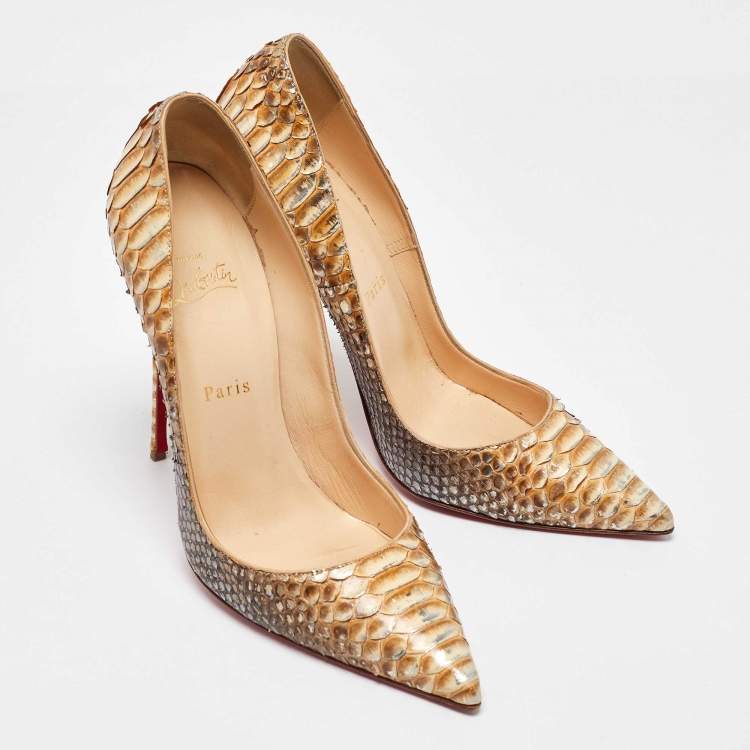 Pre Owned Christian Louboutin Beige/Brown Python So Kate Pumps Size 40