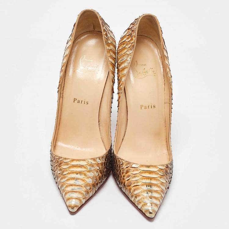 Pre Owned Christian Louboutin Beige/Brown Python So Kate Pumps Size 40